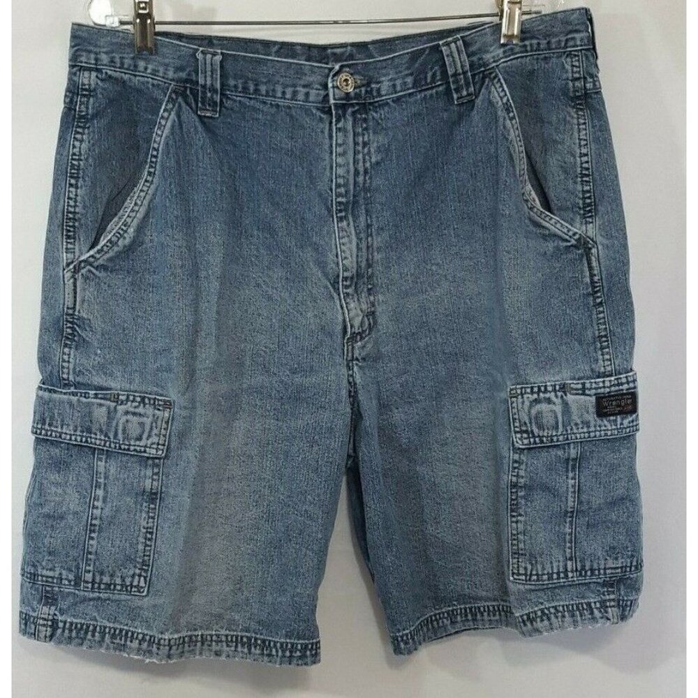 Wrangler Carpenter Jean Shorts Mens Blue Medium Wash Loop 100% Cotton